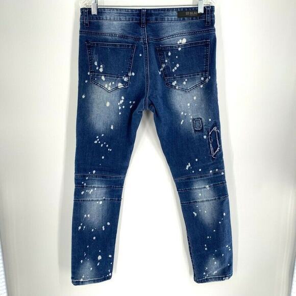 CJ Black Premium Womens Moto Jeans Skinny Flex Bleach Dots Blue Distressed 30x30 - Picture 2 of 8